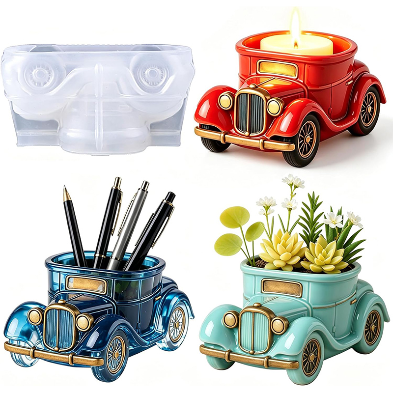 Succulent Set - แม่พิมพ์ซิลิโคนรูปรถบัสวินเทจ 3 มิติ สำหรับทำกระถางต้นไม้จิ๋ว DIY กระถางดอกไม้