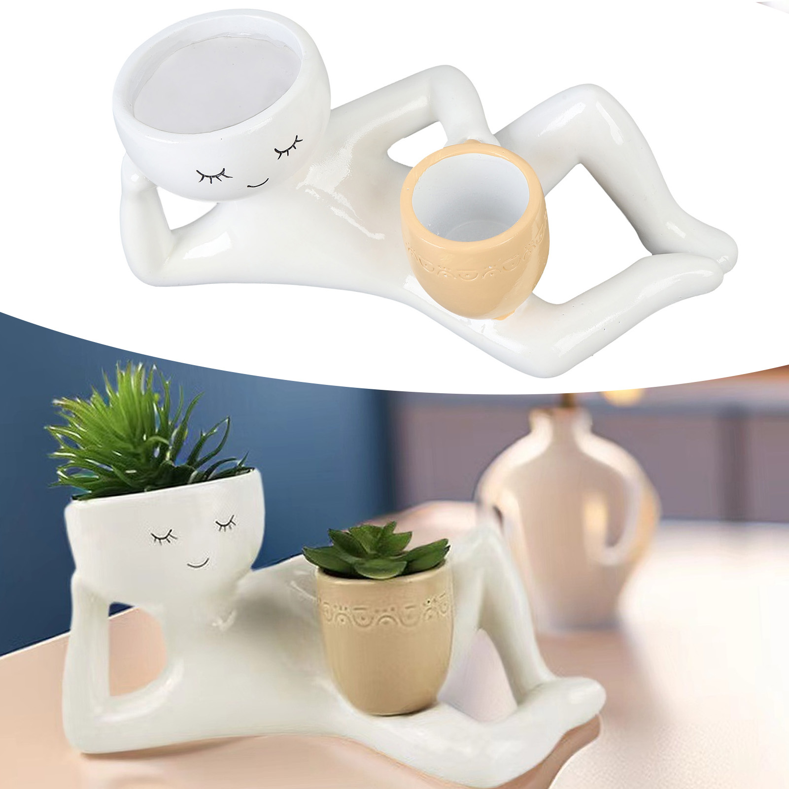 Succulent Set - กระถางต้นไม้ประดับตกแต่งโต๊ะทำงาน ทำจากเรซิ่นสังเคราะห์ ระบายอากาศได้ดี ดีไซน์สวยงาม