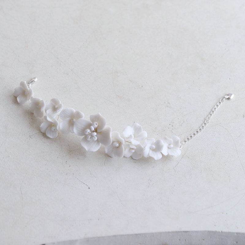 Snake Plant Ceramic - สร้อยข้อมือลายดอกไม้พอร์ซเลนสีขาวทำมือกำไลข้อมือแขนสำหรับผู้หญิงเครื่องประดับงานปาร์ตี้งานแต่งงานเครื่องประดับเพื่อนเจ้าสาว